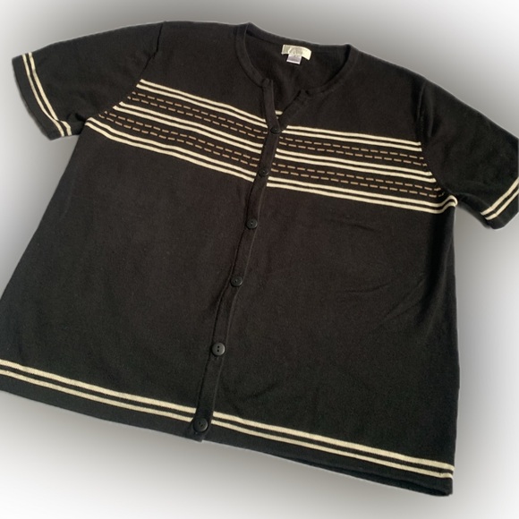 CHRISTOPHER BANKS | Short sleeve black & tan cardigan sweater, large - Picture 4 of 6